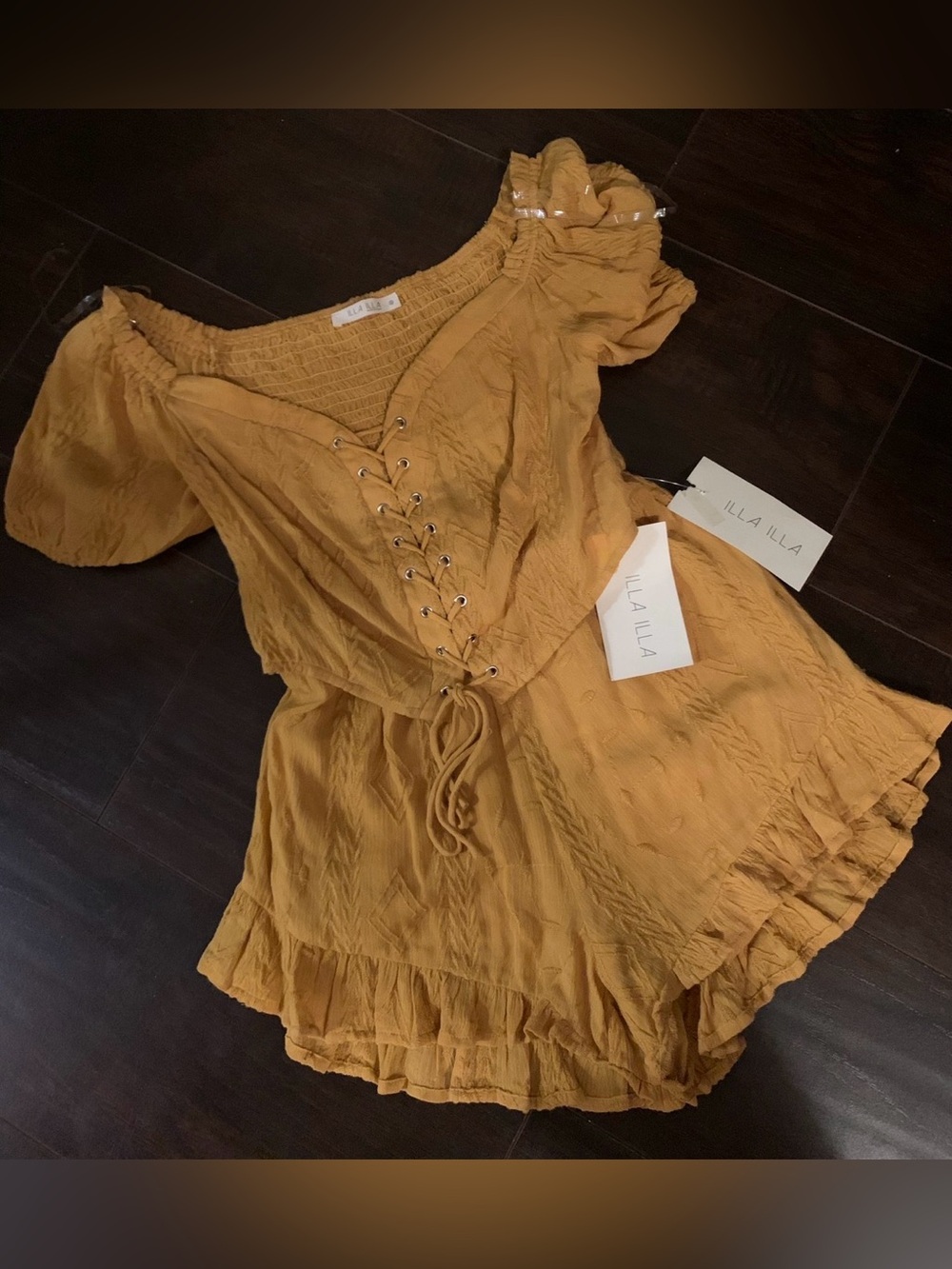 ILLA ILLA Mustard Yellow Lace-Up Off-Shoulder Set